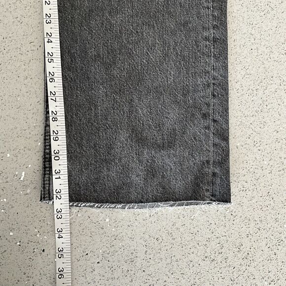 Zara Wide Leg Jeans Charcoal High Rise Full Length Raw Hem 12 - Picture 7 of 9